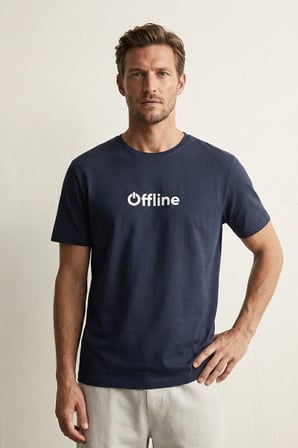 elemge %100 Pamuk Süprem Pijama Üstü T-Shirt Compact Penye Erkek Rahat Kalıp Lacivert Kısa Kol Offline Bask