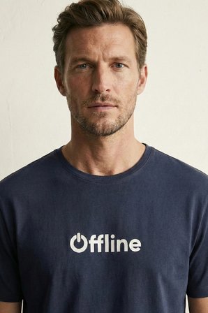 elemge %100 Pamuk Süprem Pijama Üstü T-Shirt Compact Penye Erkek Rahat Kalıp Lacivert Kısa Kol Offline Bask