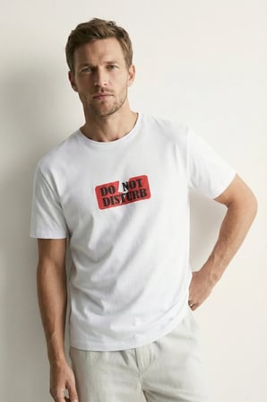 elemge %100 Pamuk Pijama Üstü T-Shirt Süprem Compact Penye Erkek Rahat Kalıp Beyaz Kısa Kol Do Not Disturb