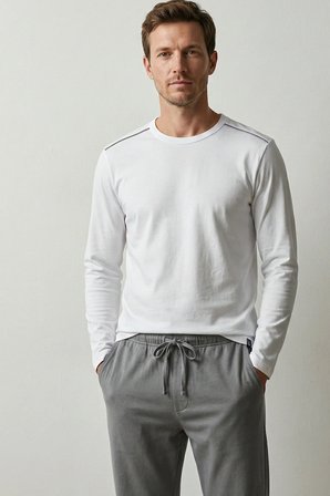 elemge %100 Pamuk Erkek Süprem Pijama Takımı Compact Penye Gri Byz Uzun Kol Cepli İpli Relax Fit Terletmez