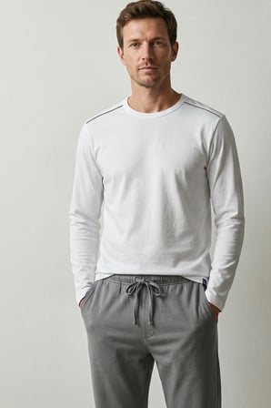 elemge %100 Pamuk Erkek Süprem Pijama Takımı Compact Penye Gri Byz Uzun Kol Cepli İpli Relax Fit Terletmez