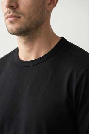 elemge %100 Pamuk Erkek Süprem Basic T-Shirt Compact Penye Tok Kumaş Uzun Kollu Siyah Sporcu Tişört Body