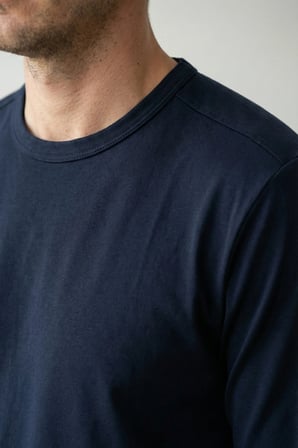 elemge %100 Pamuk Erkek Süprem Basic T-Shirt Compact Penye Tok Kumaş Uzun Kollu Lacivert Sporcu Tişört Body