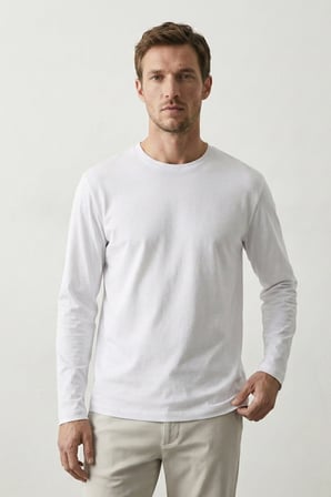 elemge %100 Pamuk 3'lü Erkek Süprem Basic T-Shirt Compact Penye Uzun Kollu Tok Kumaş Tişört Siyah Laci Beyz