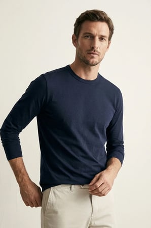 elemge %100 Pamuk 3'lü Erkek Süprem Basic T-Shirt Compact Penye Uzun Kollu Tok Kumaş Tişört Siyah Laci Beyz