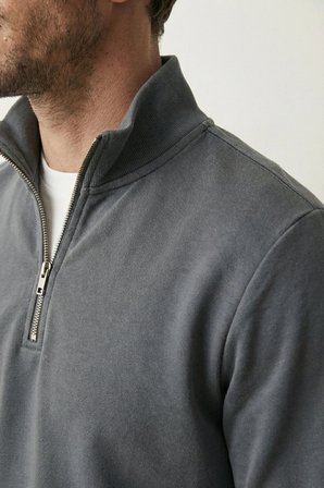 elemge Pamuklu Erkek Sweatshirt Antrasit Soft Touch Relax Fit Yarım Fermuarlı Dik Yaka 3 Iplik Nefes Alan