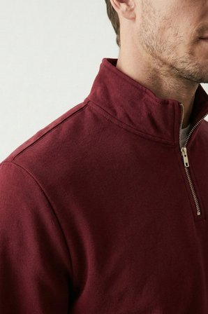 elemge Pamuklu Erkek Sweatshirt Bordo Soft Touch Relax Fit Yarım Fermuarlı Dik Yaka 3 Iplik Nefes Alan