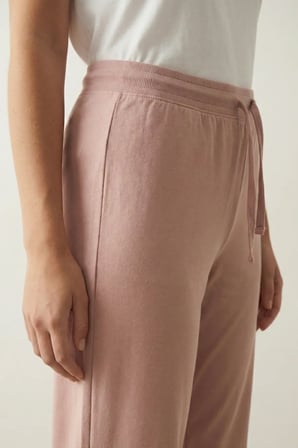 elemge %100 Pamuk Süprem Kadın Pijama Altı Bol Kalıp Compact Penye Pembe Geniş Paça Ipli Terletmez Alt