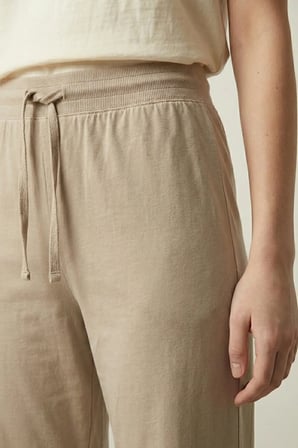elemge %100 Pamuk Süprem Kadın Pijama Altı Bol Kalıp Compact Penye Bej Geniş Paça Ipli Terletmez Alt