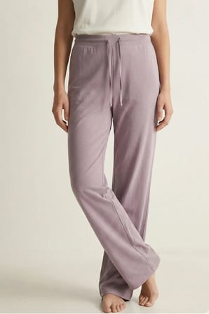 elemge %100 Pamuk Süprem Kadın Pijama Altı Bol Kalıp Compact Penye Lila Geniş Paça Ipli Terletmez Alt