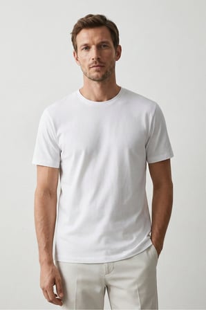 elemge 3'lü Pamuk Likra Vücuda Oturan Magic Fit Erkek T-Shirt Compact Penye Kısa Kol Esnek Tişört Elastan