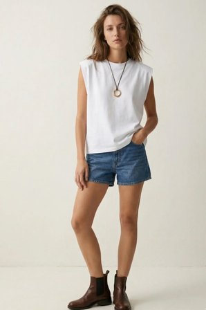 Elemge %100 Pamuk Süprem Tok Kumaş Kadın Oversize Beyaz T-Shirt Geniş Omuzlu Dökümlü Kolsuz Bol Kalıp