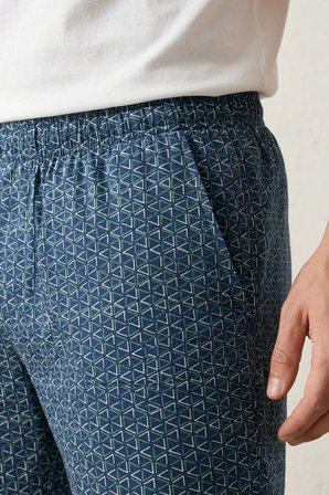 elemge Pamuk Elastan Erkek Şort Pijama Cepli Ince Penye Desenli Esnek Rahat Kalıp Terletmez Lacivert Yeşil