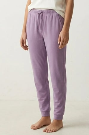 elemge %100 Pamuk Compact Penye Süprem Kadın Pijama Altı Cepli Regular Fit Manşet Paça Esnek Terletmez Lila