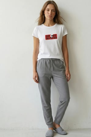 elemge %100 Pamuk Compact Tok Penye Süprem Kadın 2'li Pijama Takımı Rahat Kalıp Kısa Kol Cepli İpli Gri Byz