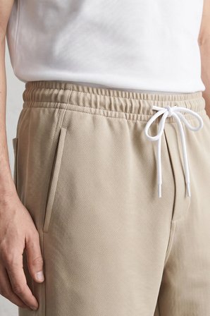 Elemge Erkek Bej Pike Dokulu Kumaş Rahat Kalıp Beli İpli Şort Günlük Basic Regular Fit Cepli Normal Bel Esnek Bermuda