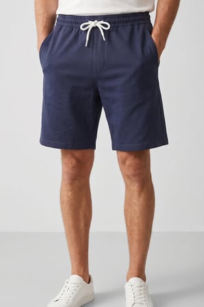 Elemge Erkek Pamuklu Lacivert Dokulu Kumaş Rahat Kalıp Beli İpli Şort Günlük Basic Regular Fit Cepli Normal Bel Esnek Bermuda