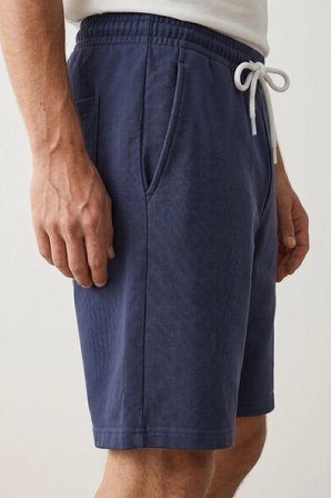 Elemge Erkek Pamuklu Lacivert Dokulu Kumaş Rahat Kalıp Beli İpli Şort Günlük Basic Regular Fit Cepli Normal Bel Esnek Bermuda