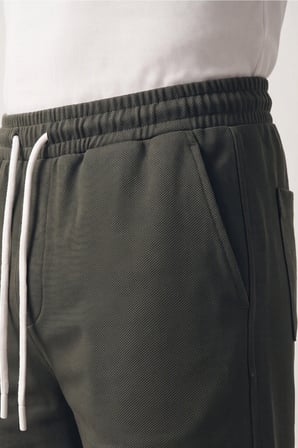 Elemge Erkek Haki Dokulu Kumaş Rahat Kalıp Beli İpli Şort Günlük Basic Regular Fit Cepli Normal Bel Esnek Bermuda