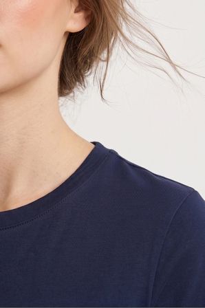 Elemge %95Pamuk %5Likra Vücuda Oturan Magic Fit Lacivert Kadın Stretch T-Shirt Compact Penye Kısa Kol Esnek Basic Tişört Elastan