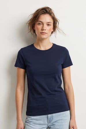 Elemge %95Pamuk %5Likra Vücuda Oturan Magic Fit Lacivert Kadın Stretch T-Shirt Compact Penye Kısa Kol Esnek Basic Tişört Elastan