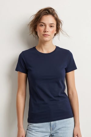 Elemge %95Pamuk %5Likra Vücuda Oturan Magic Fit Lacivert Kadın Stretch T-Shirt Compact Penye Kısa Kol Esnek Basic Tişört Elastan