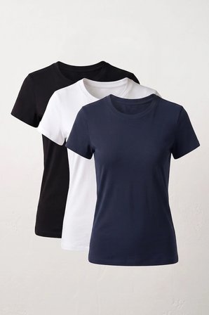 Elemge 3'lü Paket %95Pamuk %5Likra Vücuda Oturan Magic Fit Kadın Stretch T-Shirt Compact Penye Kısa Kol Esnek Basic Tişört Elastan Siyah Beyaz Lacivert