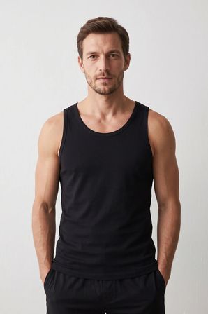 Elemge Premium Pamuklu Süprem Nefes Alan Ter Emici Yumuşak Doku Compact Penye Erkek Siyah Atlet Regular Fit Normal Kesim Esnek Likralı Terletmez Elastan