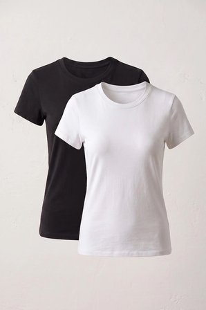 Elemge 2'li Paket Pamuklu Vücuda Oturan Magic Fit Kadın Stretch T-Shirt Compact Penye Kısa Kol Esnek Basic Tişört Elastan Siyah Beyaz