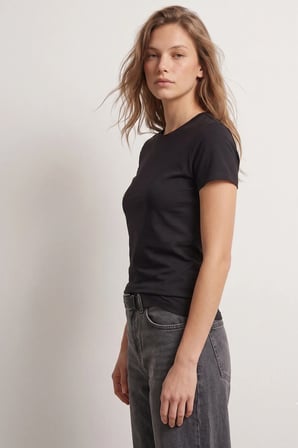 Elemge 2'li Paket Pamuklu Vücuda Oturan Magic Fit Kadın Stretch T-Shirt Compact Penye Kısa Kol Esnek Basic Tişört Elastan Siyah Beyaz