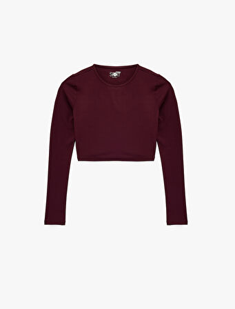 Slim Fit Uzun Kollu Bisiklet Yaka Crop Spor Tişört