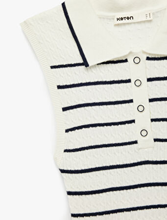 Yarım Düğmeli Polo Yaka Triko Kolsuz Bluz