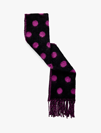 Puantiyeli Püsküllü Yumuşak Dokulu Uzun Atkı