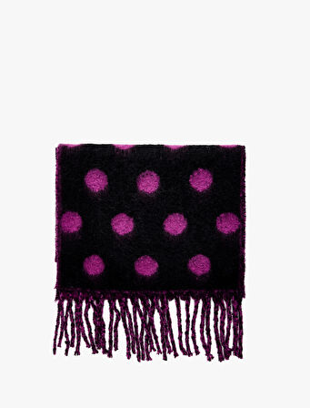 Puantiyeli Püsküllü Yumuşak Dokulu Uzun Atkı