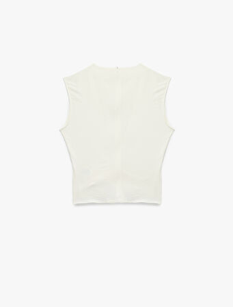 Aerobin Kumaş Kolsuz Degaje Yaka Kemer Detaylı Bluz