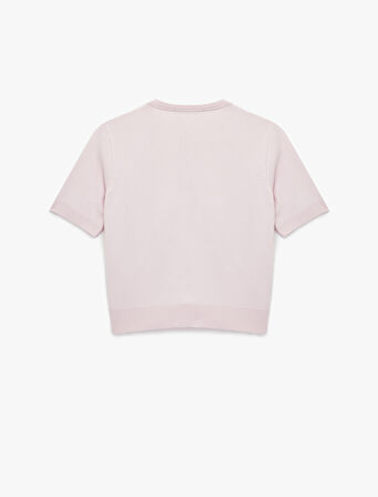 İnci Detaylı Çiçekli Kısa Kollu Bisiklet Yaka Triko Kazak