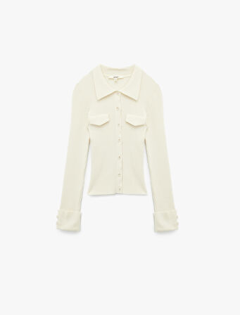 Polo Yaka Viskon Karışımlı Cepli Uzun Kollu Triko Kazak