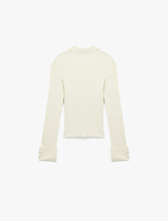 Polo Yaka Viskon Karışımlı Cepli Uzun Kollu Triko Kazak