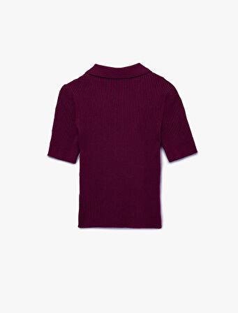 Yarım Düğmeli Kısa Kollu Polo Yaka Triko Kazak