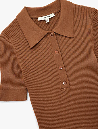 Yarım Düğmeli Kısa Kollu Polo Yaka Triko Kazak