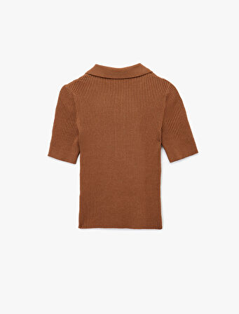 Yarım Düğmeli Kısa Kollu Polo Yaka Triko Kazak