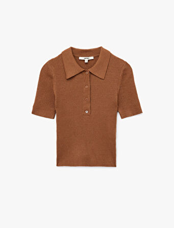 Yarım Düğmeli Kısa Kollu Polo Yaka Triko Kazak