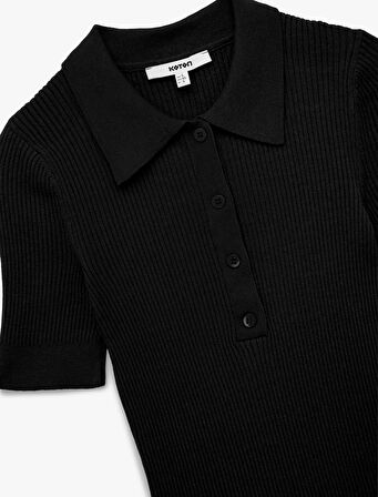 Yarım Düğmeli Kısa Kollu Polo Yaka Triko Kazak