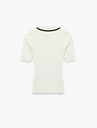 Renk Kontrast Detaylı Kısa Kollu Polo Yaka Triko Kazak