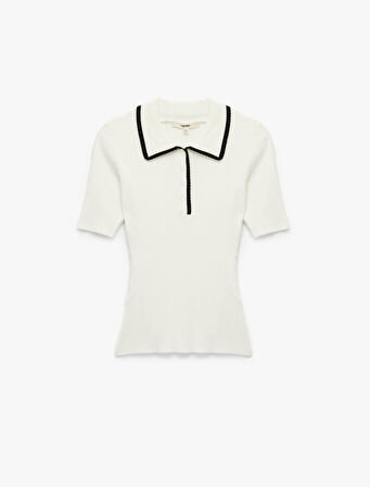 Renk Kontrast Detaylı Kısa Kollu Polo Yaka Triko Kazak