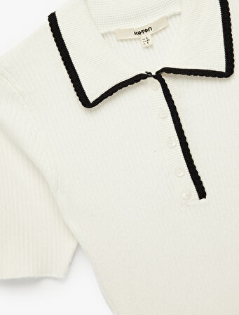 Renk Kontrast Detaylı Kısa Kollu Polo Yaka Triko Kazak