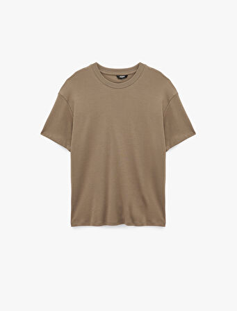 Kısa Kollu Bisiklet Yaka Pamuklu Basic Oversize Spor Tişört