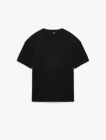 Kısa Kollu Bisiklet Yaka Pamuklu Basic Oversize Spor Tişört