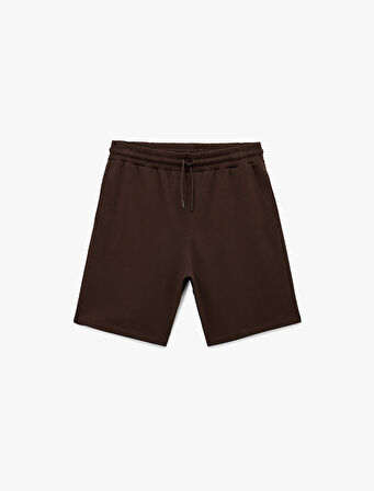 Beli Bağcıklı Cep Detaylı Pamuklu Straight Fit Spor Şort