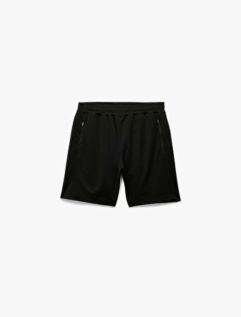 Cepli Detaylı Straight Fit Beli Lastikli Spor Şort